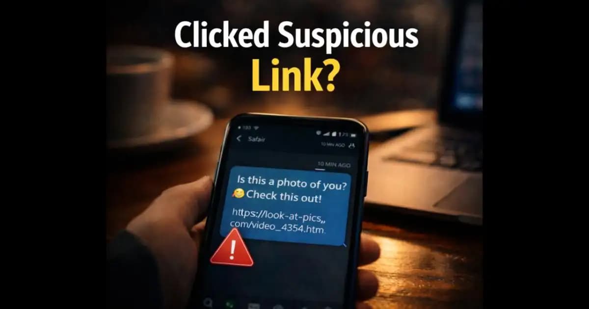 Smartphone displaying suspicious message link warning on screen