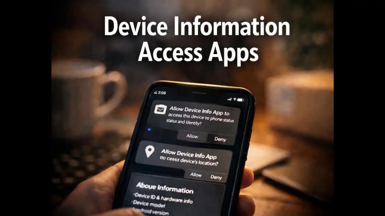 Smartphone showing app permissions related to device information access apps