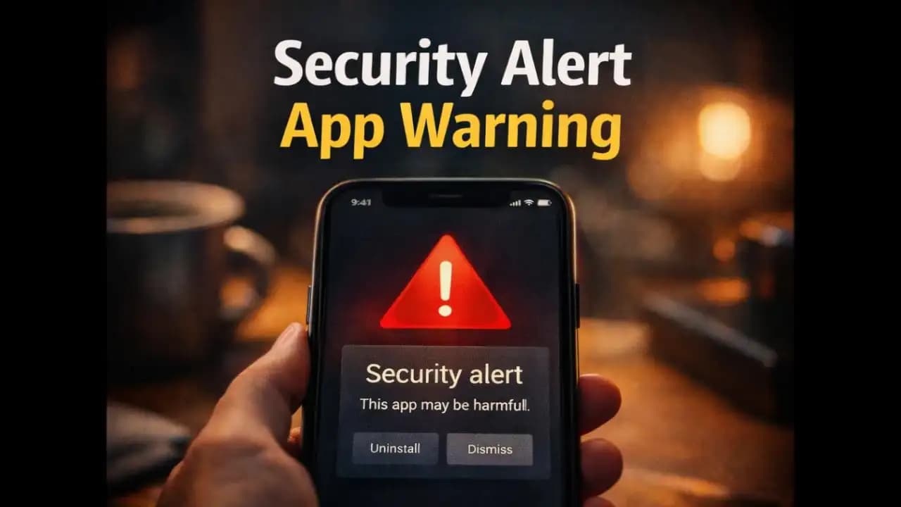 Smartphone displaying a phone security alert warning after installing a new app