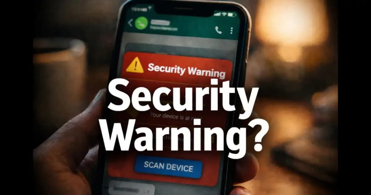 Smartphone displaying a phone security warning message while user checks the screen