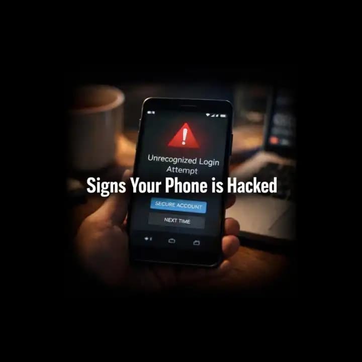 smartphone showing security alert suggesting signs phone hacked what to do