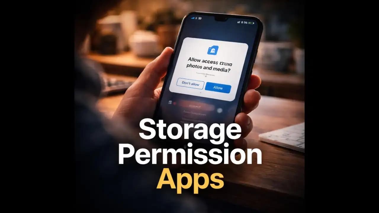 Android phone showing storage permission request from a mobile app