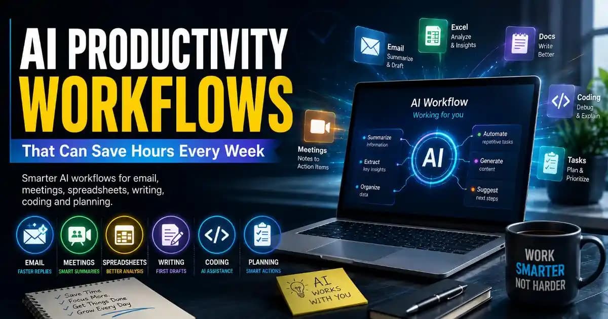 AI productivity workflows for email meetings spreadsheets coding and planning