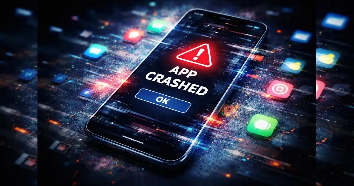 Smartphone showing app crash error after software update
