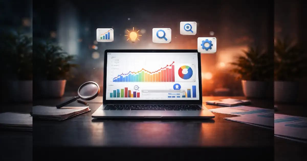 Laptop showing website analytics and performance data representing Google free SEO tools