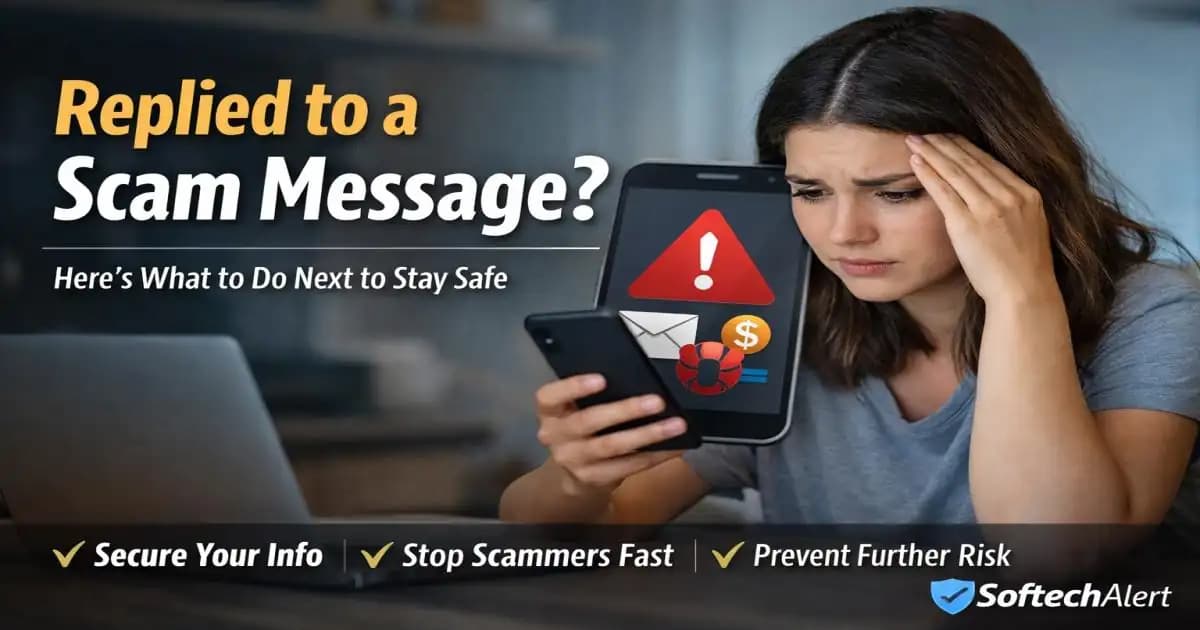 Person worried after replying to a suspicious scam message on phone
