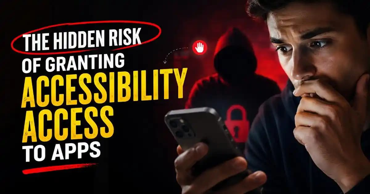 Accessibility permission security risk warning displayed on a smartphone settings screen