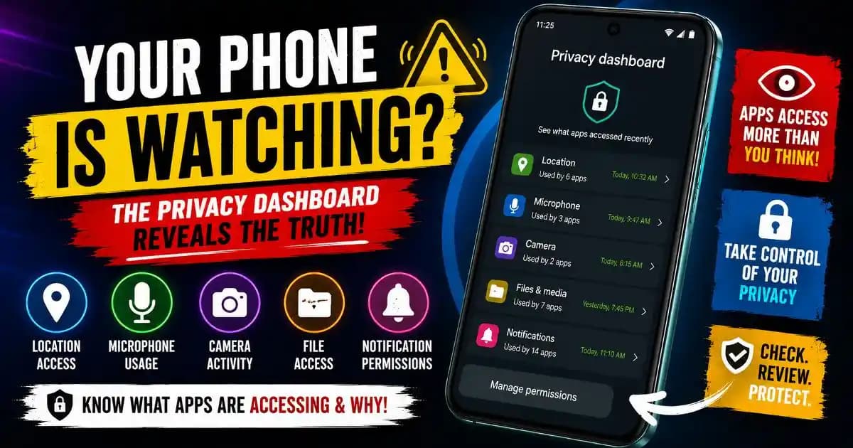 Android privacy dashboard showing app access to microphone camera and location permissions
