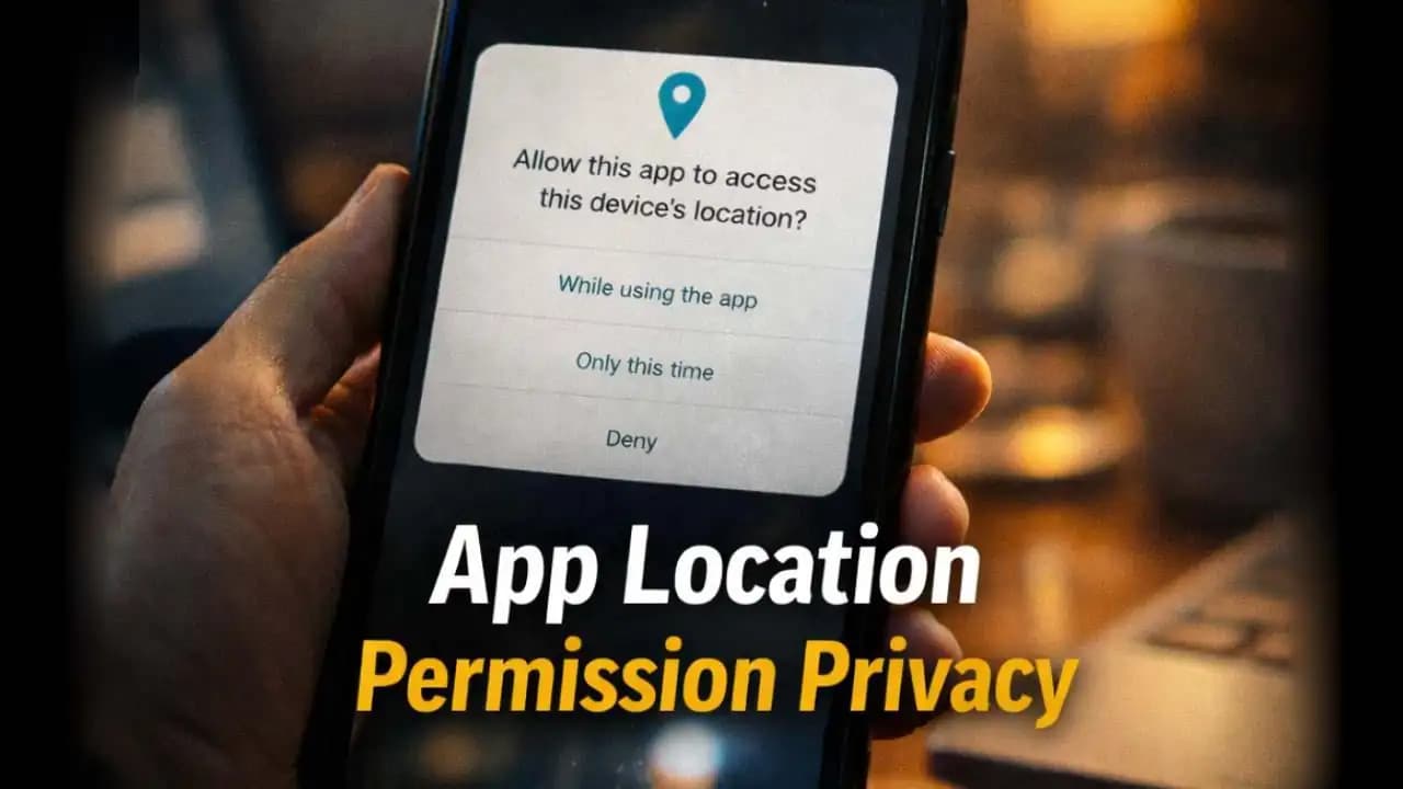 Android smartphone showing app requesting location permission highlighting app location permission privacy concerns