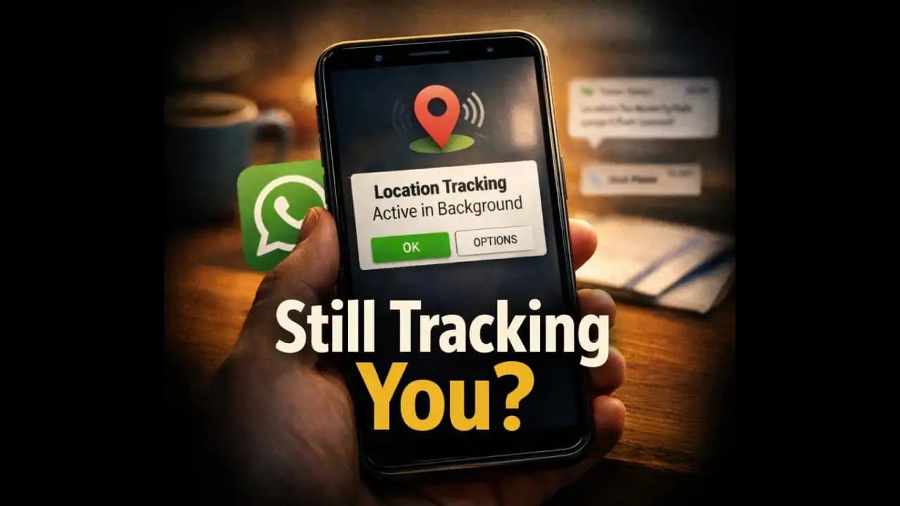 Smartphone showing location tracking icon running in background after apps are closed