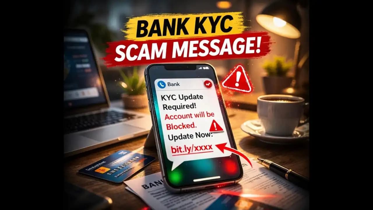 Suspicious SMS showing a bank KYC scam message asking users to update verification details