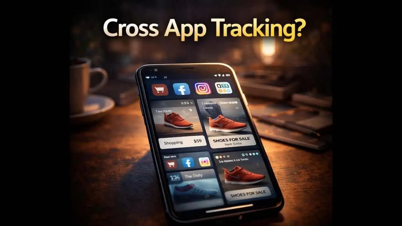 Smartphone showing ads appearing across multiple apps due to cross app tracking