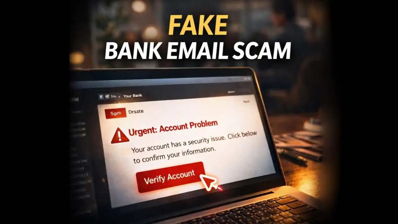 Suspicious phishing email showing a fake bank email scam about an urgent account problem