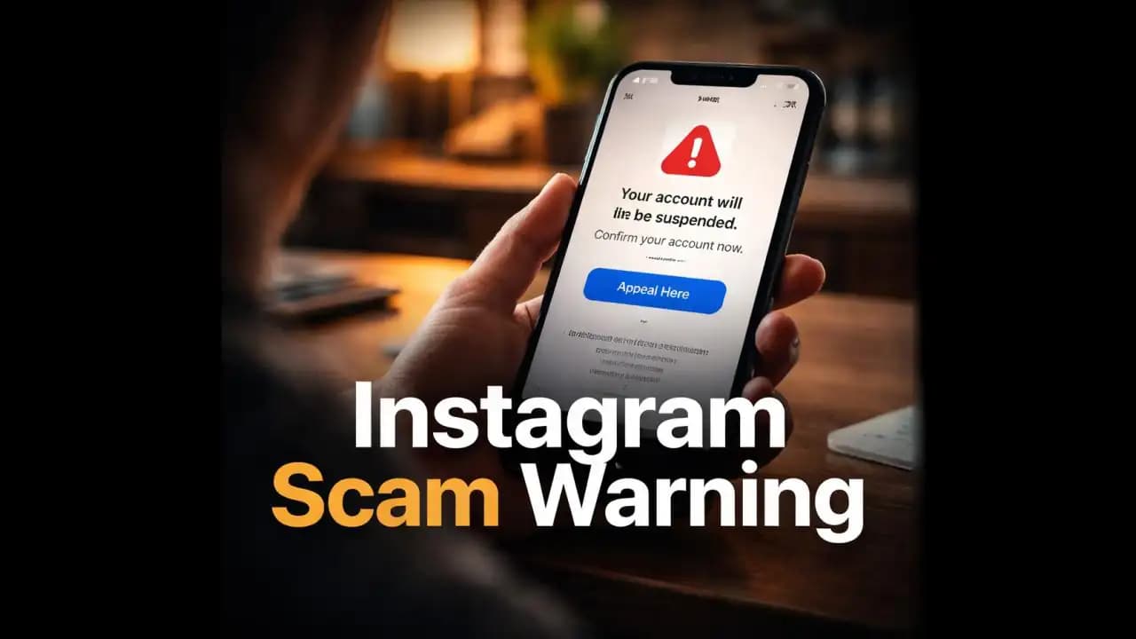 Instagram suspension scam message warning shown on smartphone screen
