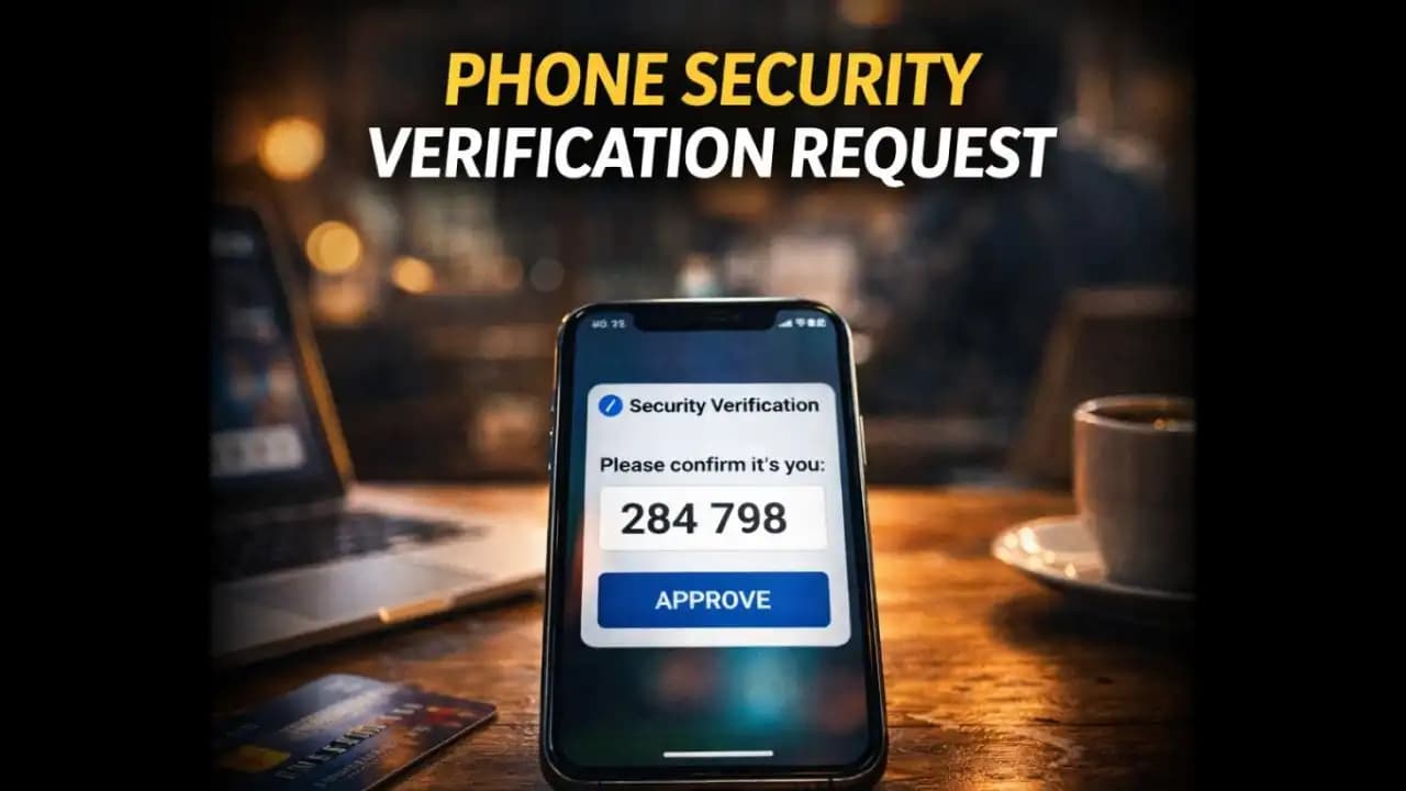 Smartphone displaying a phone security verification request asking the user to confirm identity with a code