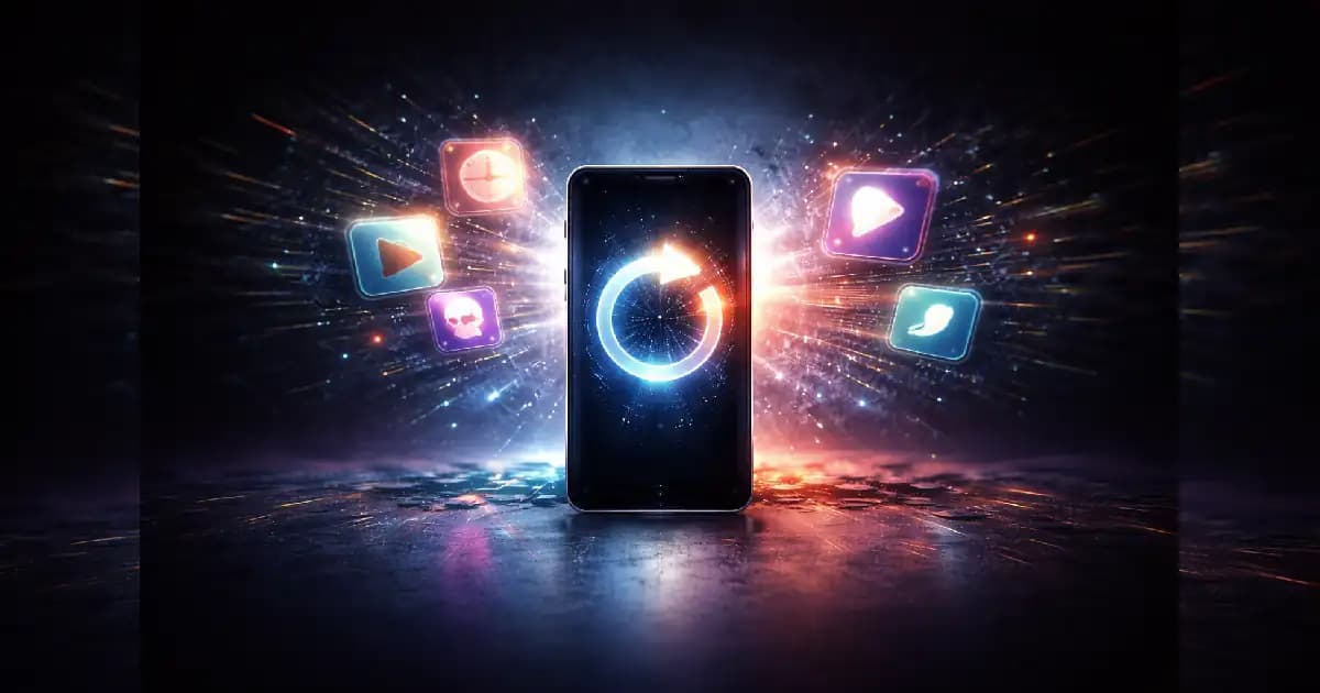 Cinematic illustration symbolizing a popular mobile app updating in the background