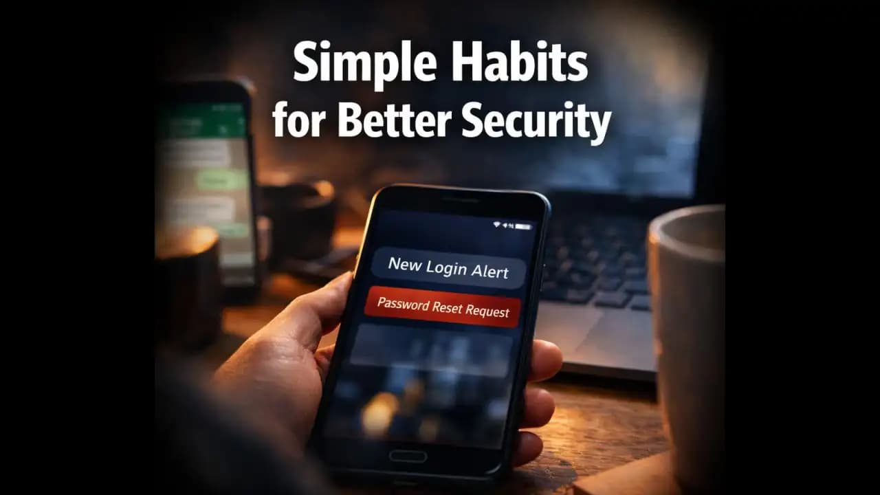 Person checking smartphone security notification while reviewing account login alerts
