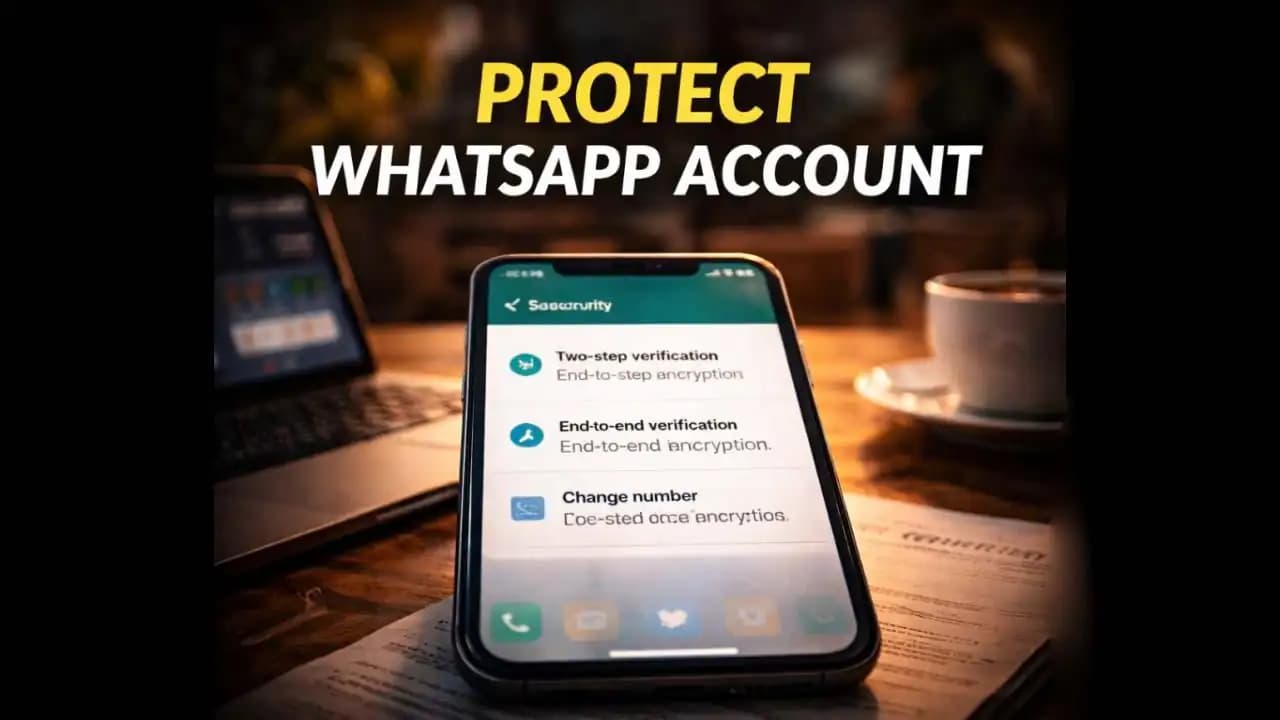 Smartphone displaying WhatsApp security settings used to protect WhatsApp account security