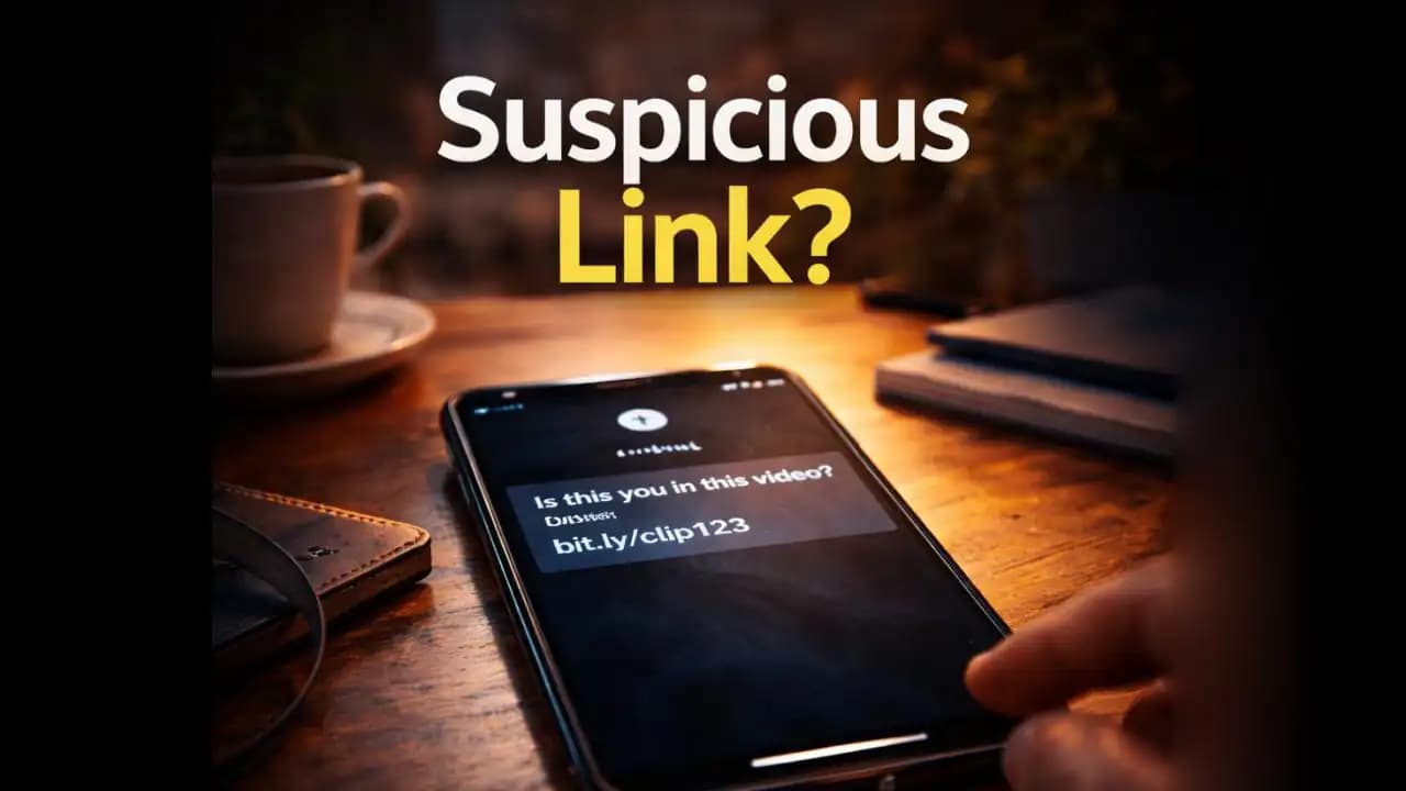 Smartphone showing suspicious message with a risky link warning