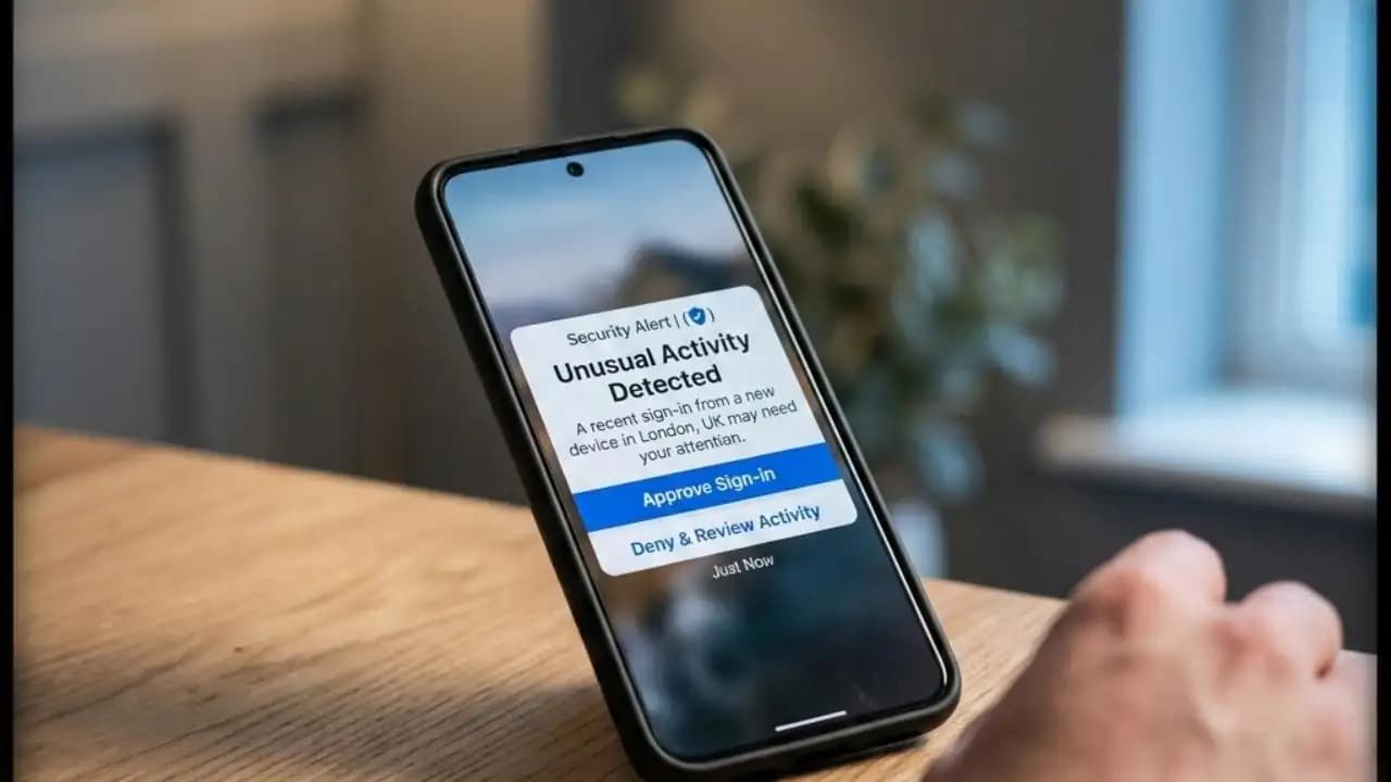 Smartphone screen showing a security login alert notification with warning icon