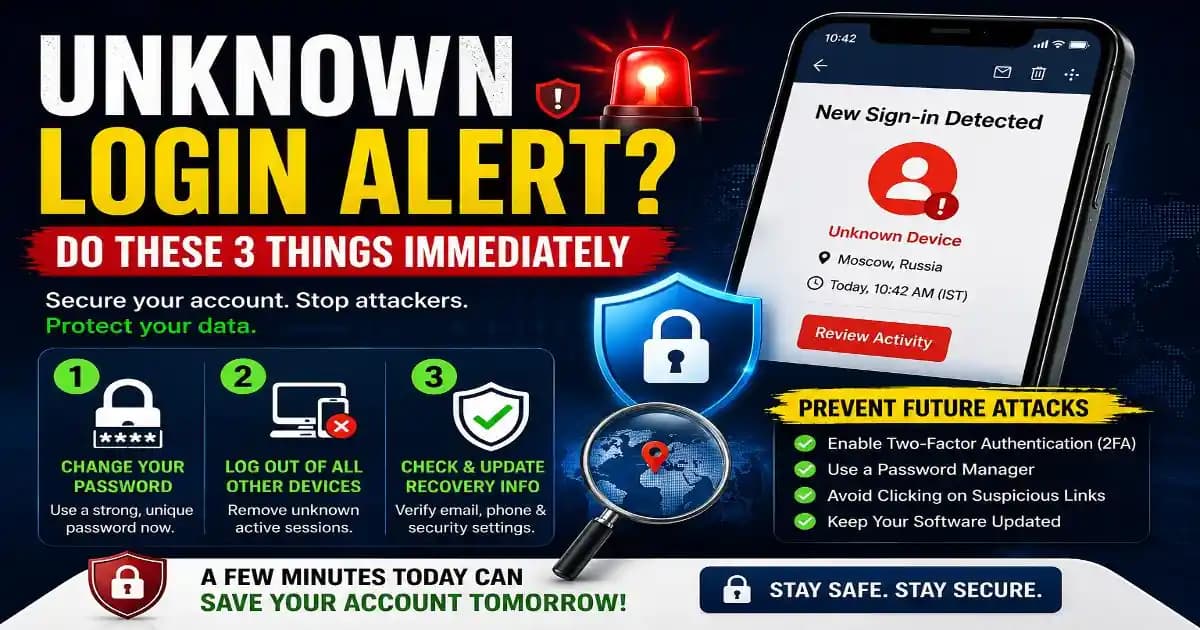 unknown login alert showing an unfamiliar account sign in