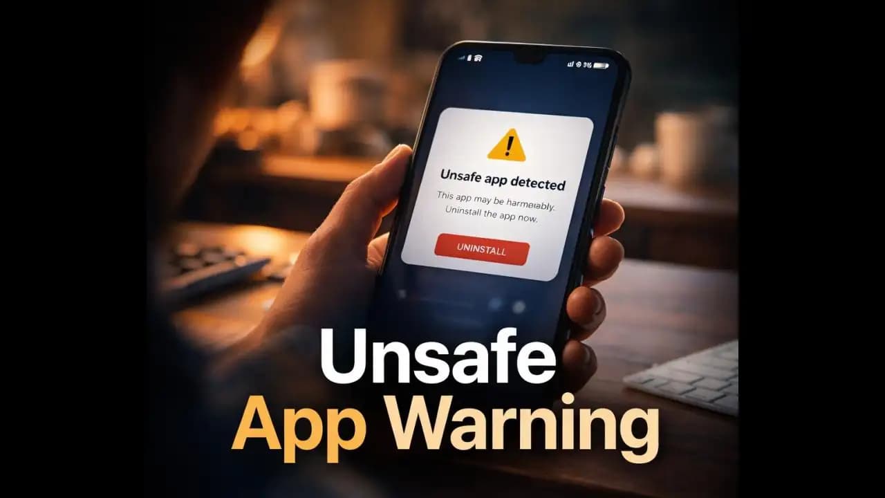 Android phone displaying unsafe app warning notification on screen