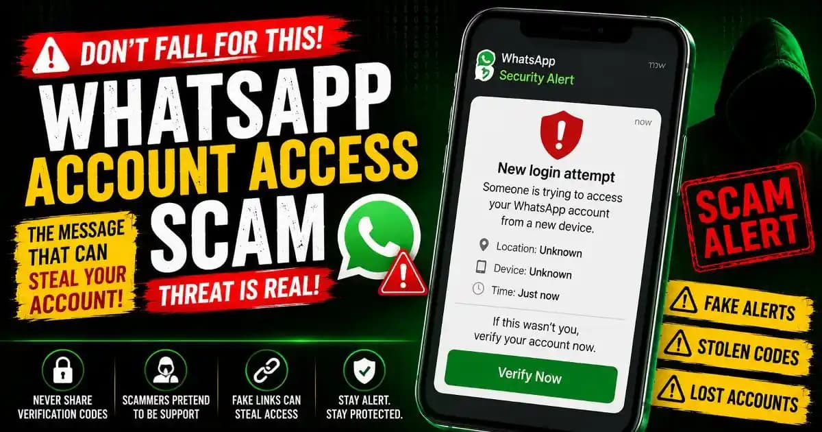 WhatsApp account access scam message pretending someone is trying to log into a user account