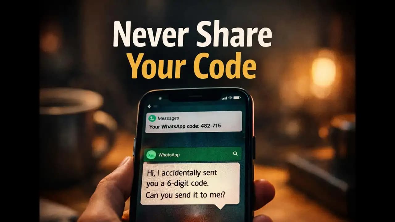 WhatsApp code scam warning showing a user receiving a request for a verification code