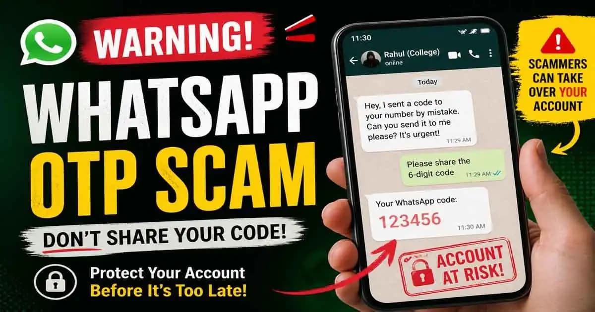 WhatsApp OTP scam warning message on smartphone screen