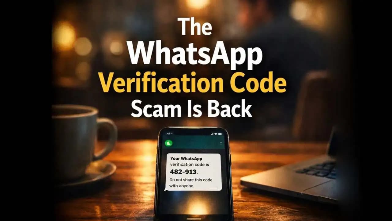 Phone displaying a WhatsApp verification code message used in a WhatsApp verification code scam