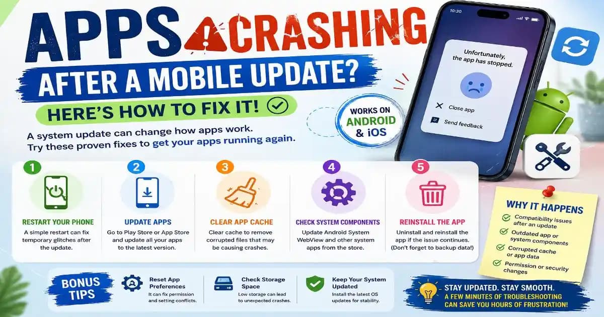 why mobile apps crashing after update and how to fix app crashes