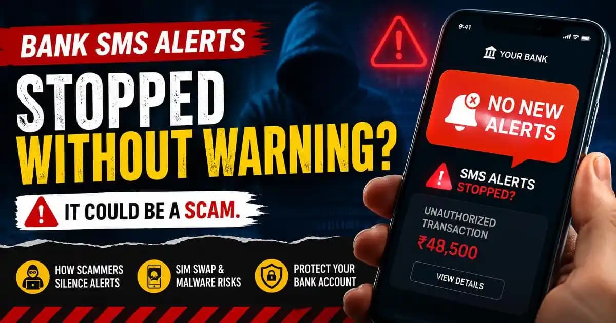 Bank SMS alerts stopped scam warning displayed on a smartphone during suspicious banking activity