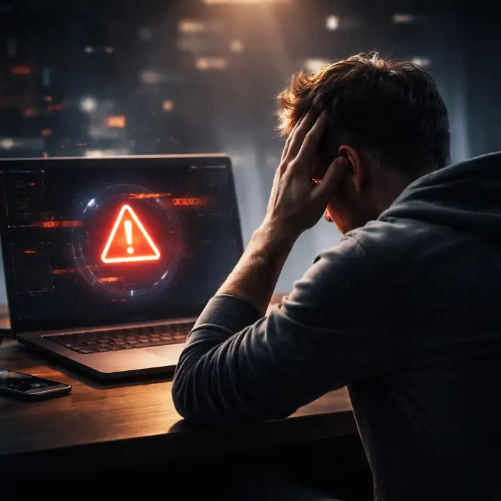 Frustrated computer user trying to open an app that won’t launch on laptop