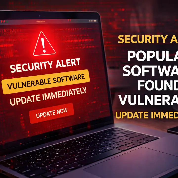 Security warning alert displayed on a laptop screen indicating vulnerable software