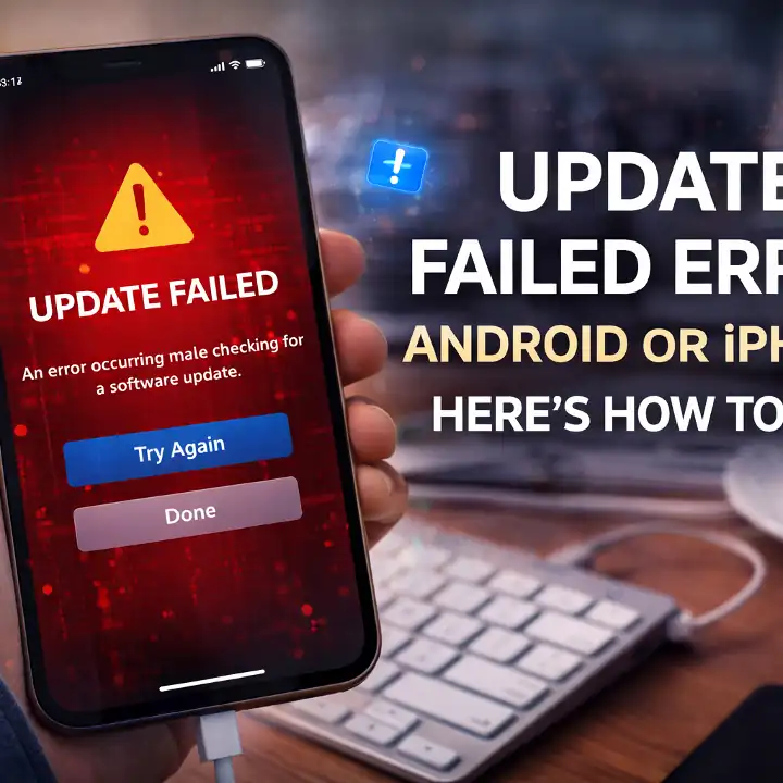 Smartphone showing update failed error message during system update