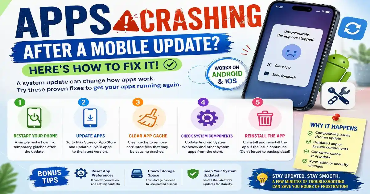 why mobile apps crashing after update and how to fix app crashes