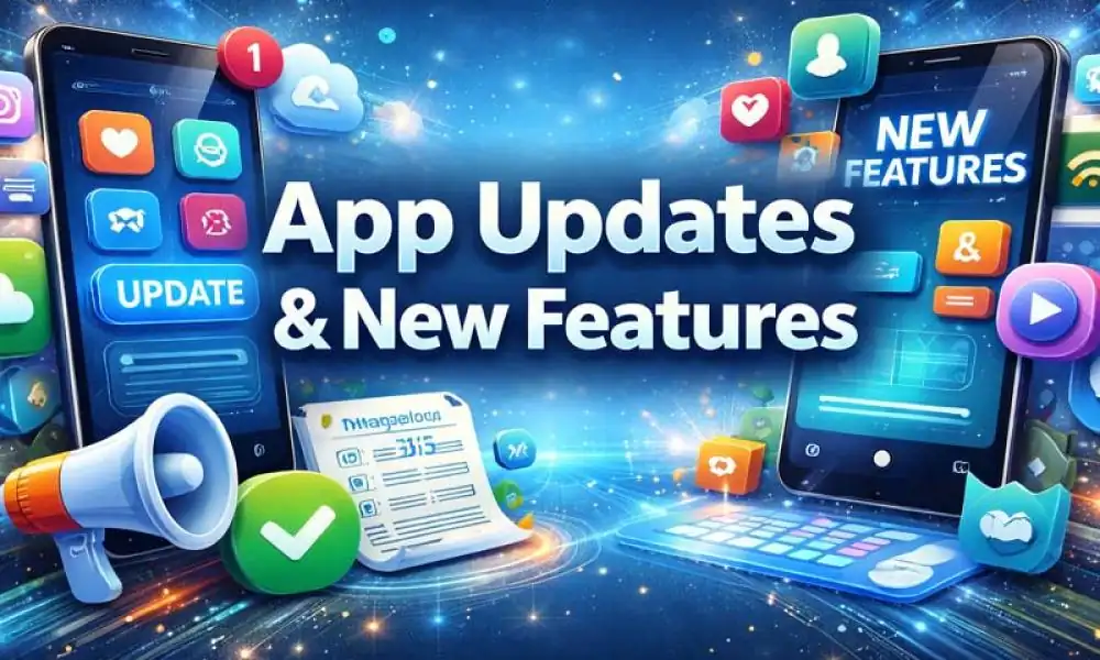 Mobile app updates showing new features and version changes
